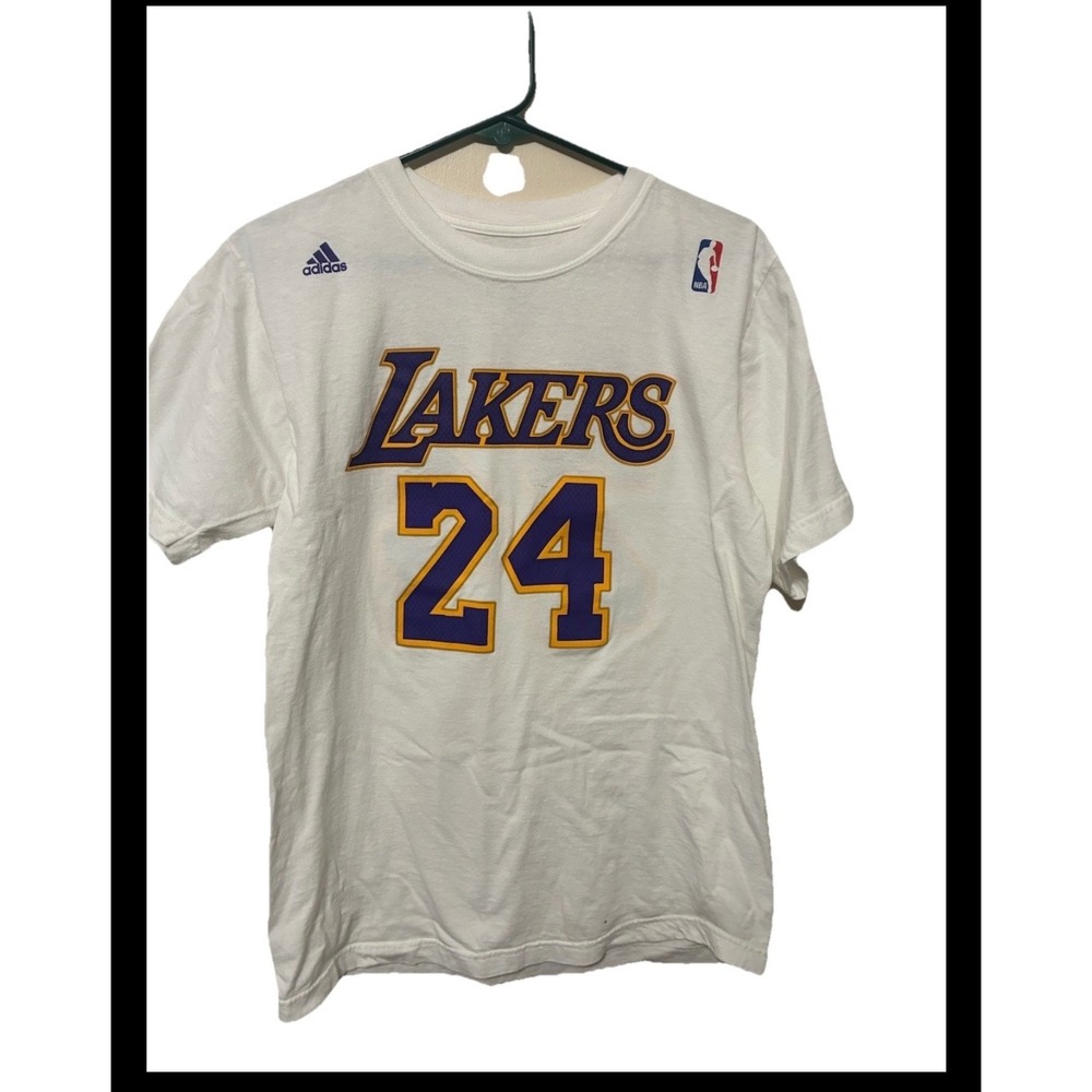 Adidas Kobe Bryant Los Angeles Lakers 24 NBA White Graphic T Shirt Mens Medium